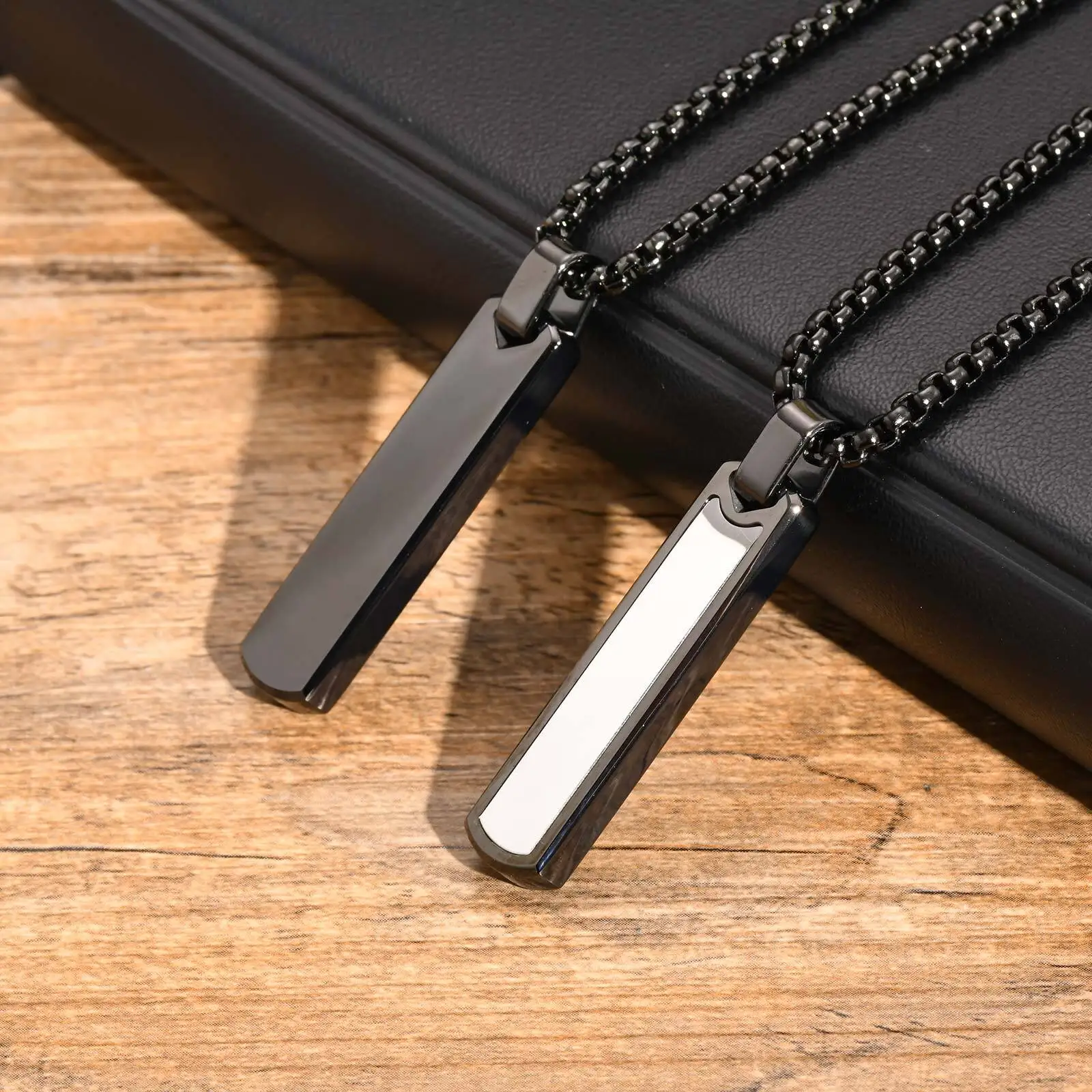 Vertical Pendant Necklace for Men Boys,Stainless Steel Geometric Long Pendant Necklaces,Father Dad Jewelry Gifts