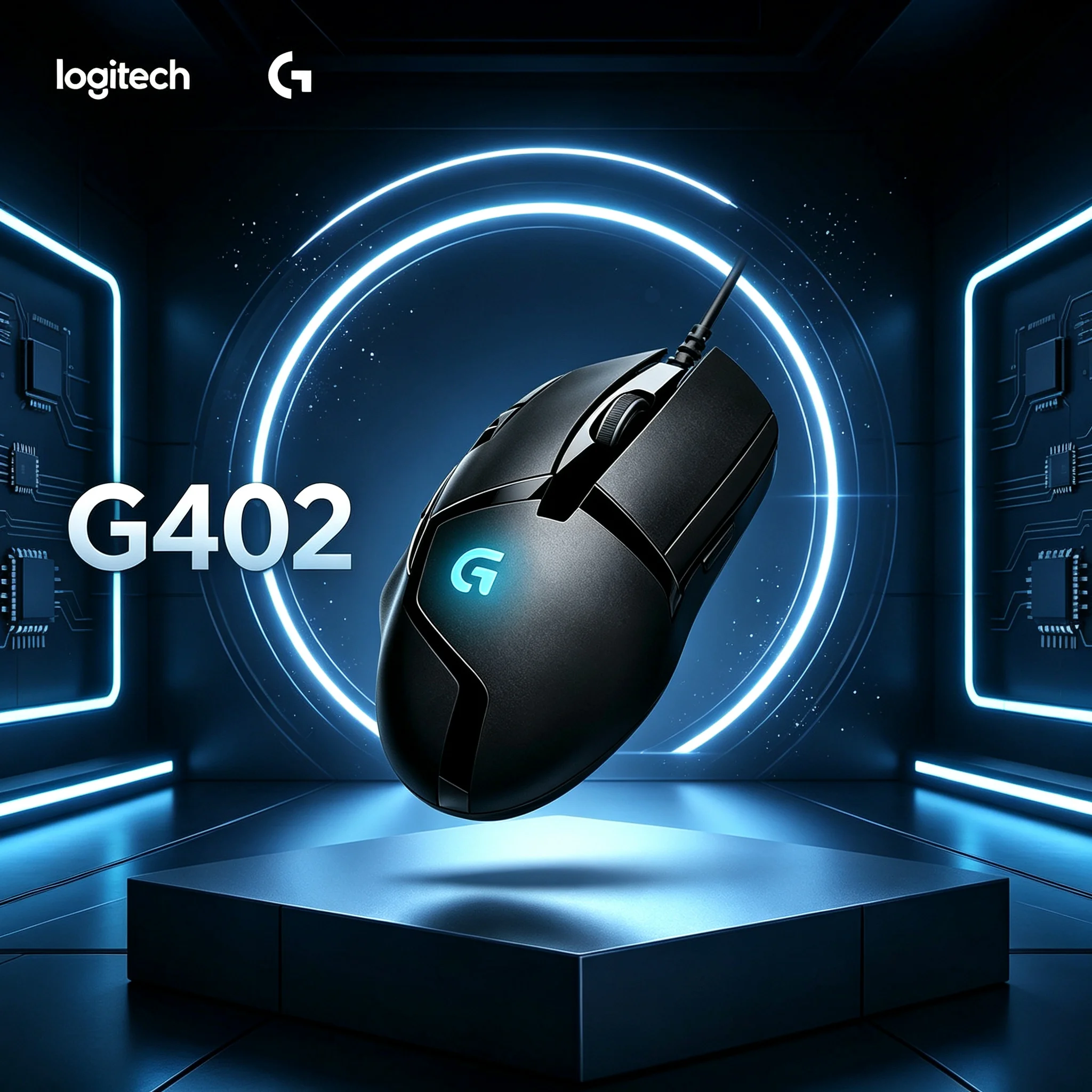 High Tracking Logitech G402 Wired Optical Mouse, Delta‑Zero Sensor Technology, 8 Remappable Keys, Ergonomic Contour Mice for Des