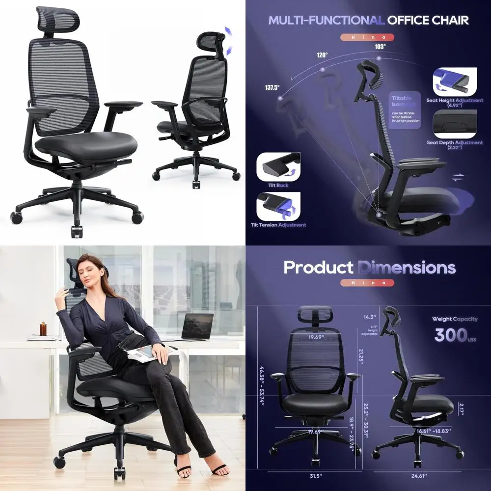 

Ergonomic High-Back Mesh Office Chair with Adjustable Lumbar Support, Reclining Seat, and 4D Armrests for Comfortable Breathabil