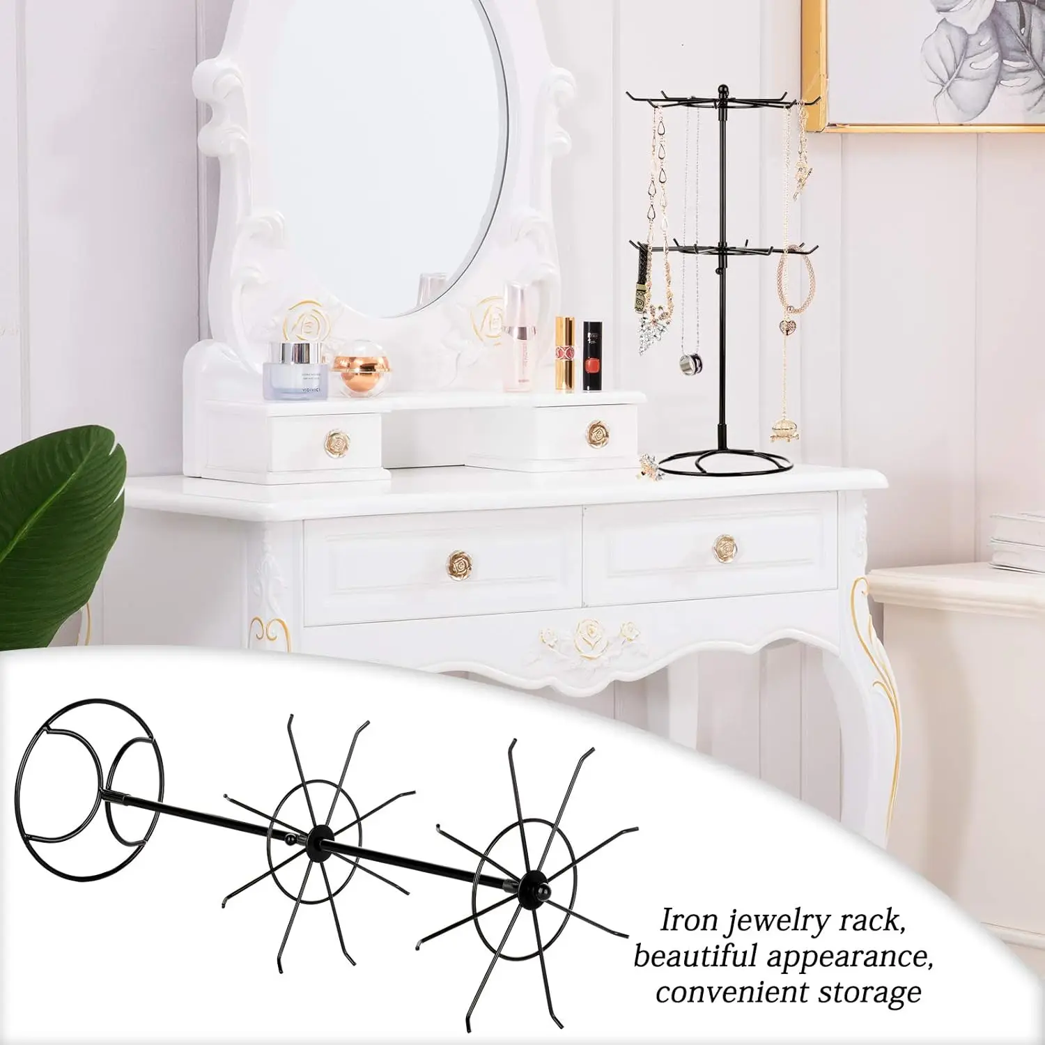 Jewelry Rack,Wrought Iron Double-Layer Rotating Bracelet Storage Rack Necklace Earrings Jewelry Display Stand for Girls and Wome