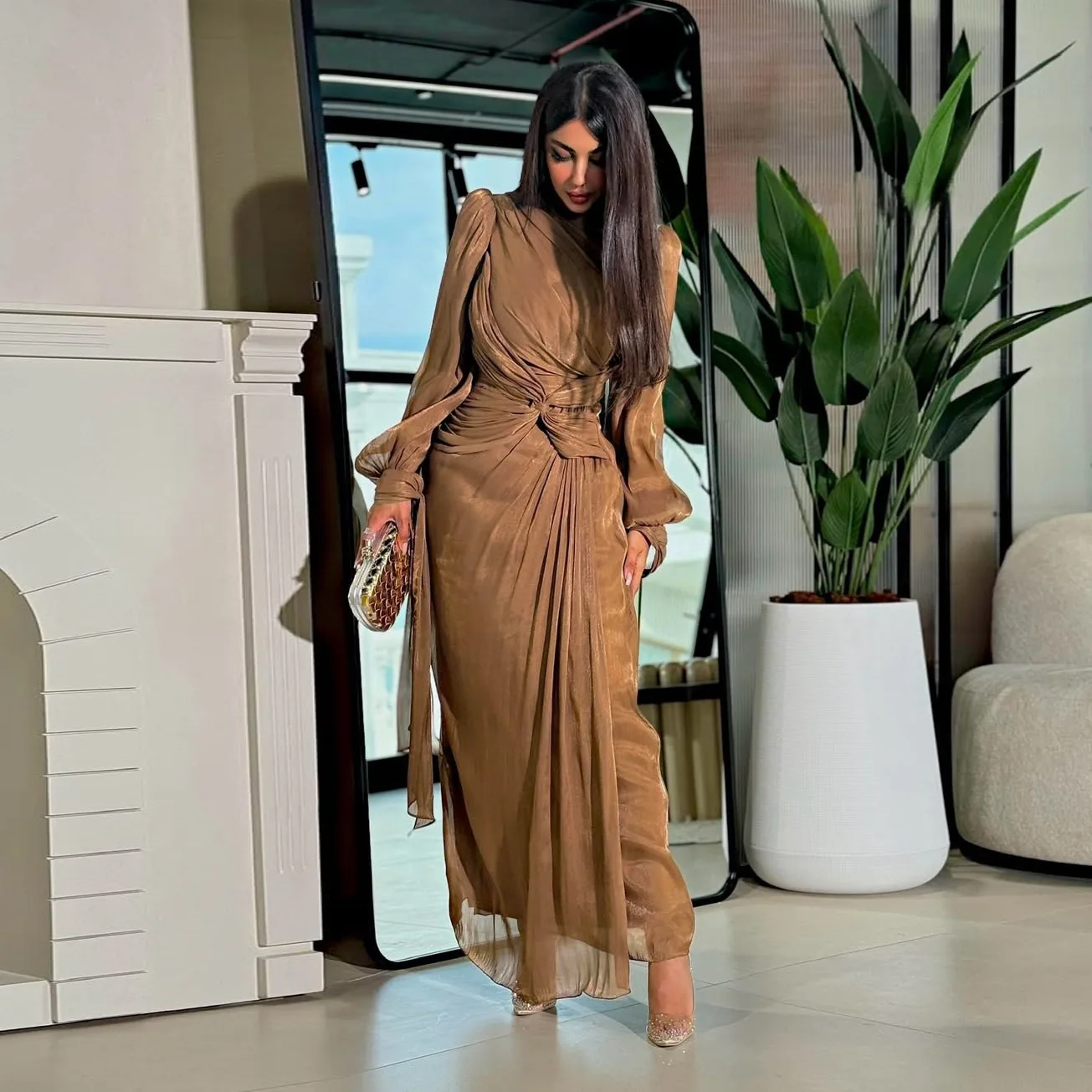 

Dubai Middle East Muslim New Fashion Women's Luxury Elegant Trendy Daily Long Sleeve Ankle Length Dresses Female Arab Clothes