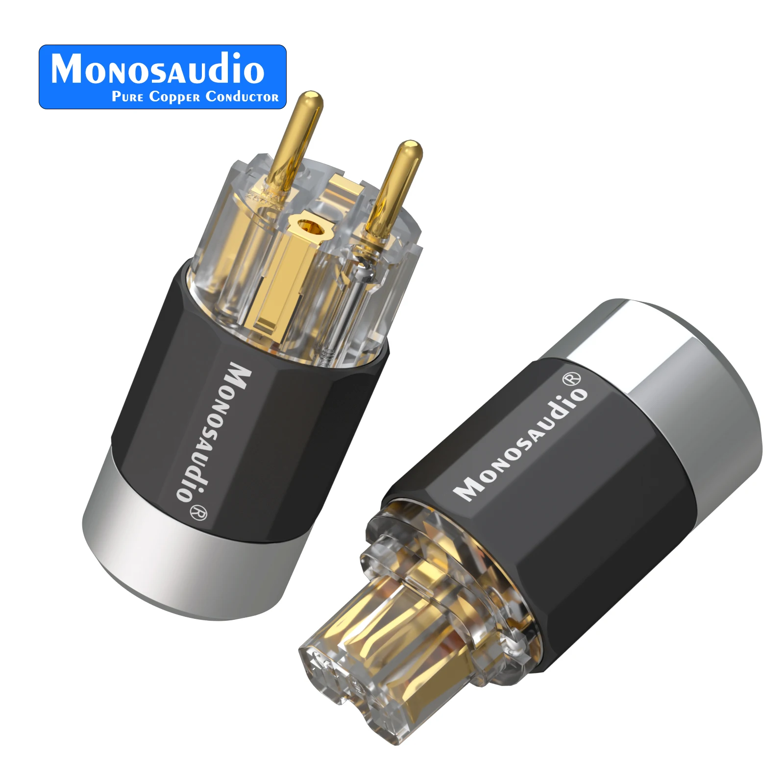 Monosaudio Pure Copper EU US Plug E109F109 Power Adapter Gold/Rhodium Plated C15 Connector for Audio DIY Mains Power Cable
