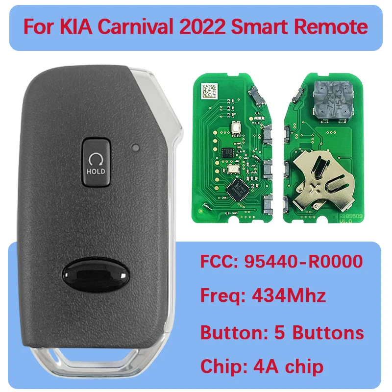 

CN051209 Запасной смарт-ключ с 5 кнопками, FCC 95440-R0000, чип 4A, 434 МГц, бесключевой доступ для Kia Carnival 2022