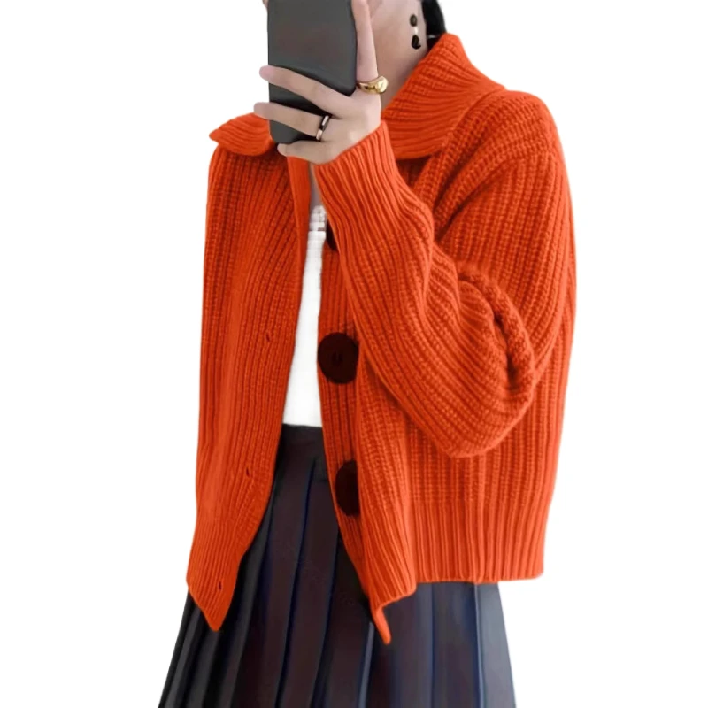 

2025 Новый женский свободный модный повседневный вязаный кардиган с большими лацканами, куртка большого размера