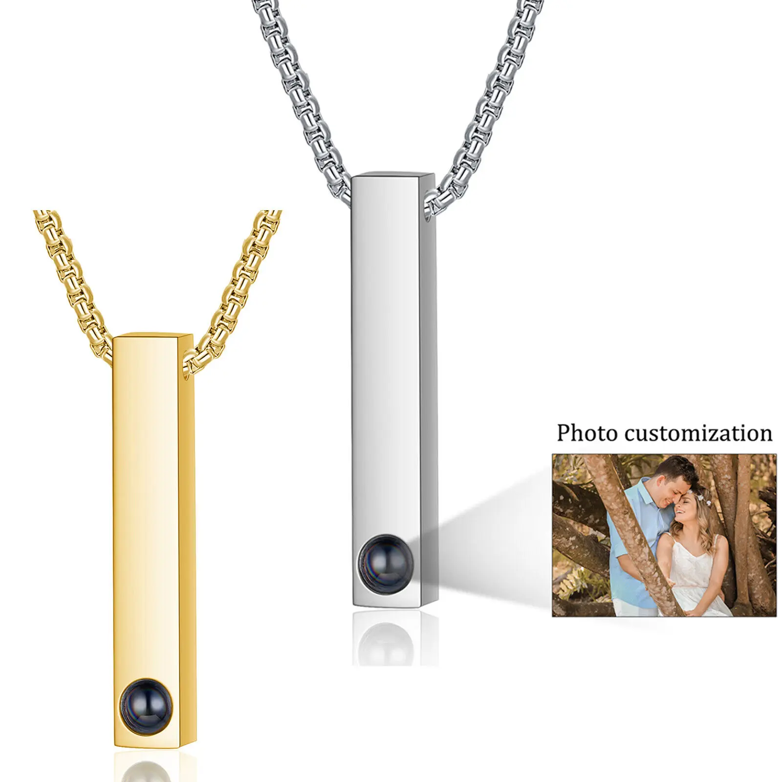 JewelOra Personalize Projection Photo Necklace Bar Picture Pendants Jewelry Gifts for Women Men Mother Mom Son Keepsake Memorial