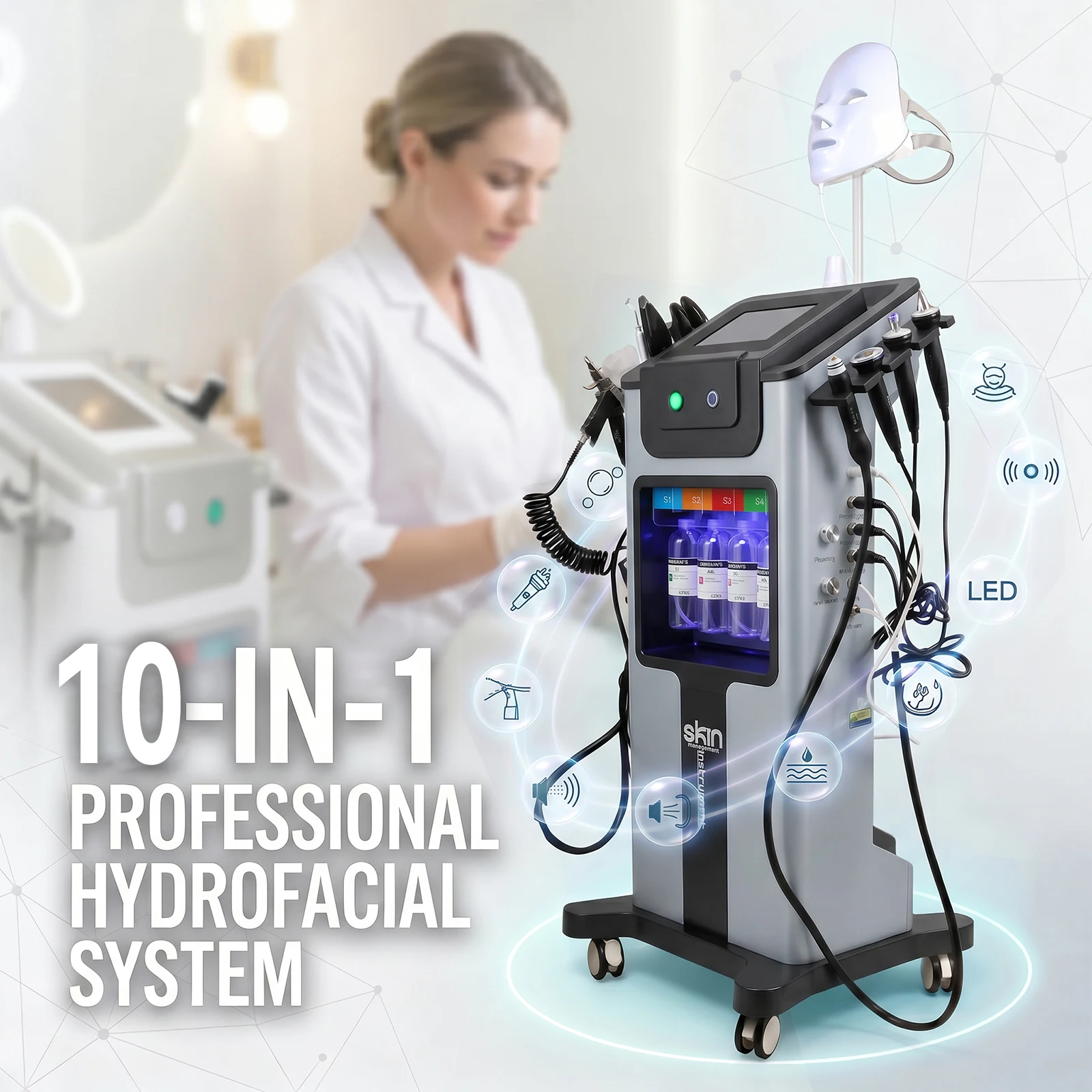Podofo 10-in-1 Professionelles Gesichts-Schönheitsgerät Hydra Facial Maschine Hydrodermabrasion Aqua Peeling Sauerstoff-Jet Tiefenreinigung Hautstraffung Verjüngung Aufhellung Schönheitsmaschine Salon SPA Hautpflegegerät – Detail 3