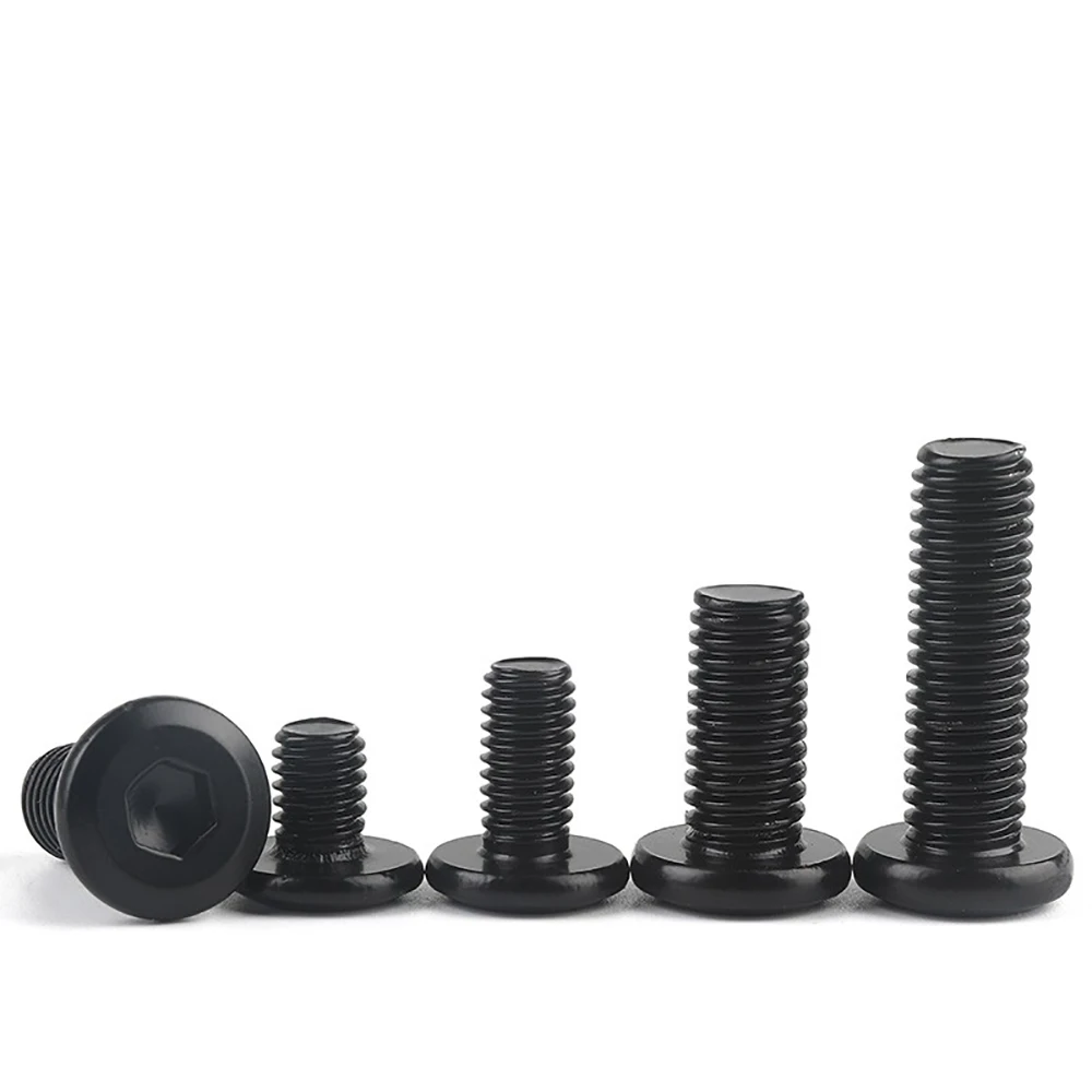 10pcs M3 M4 M5 M6 M8 Black Carbon Steel CM Large Flat Hex Hexagon Socket  Allen Screw Furniture Screw Connector Joint Bolt