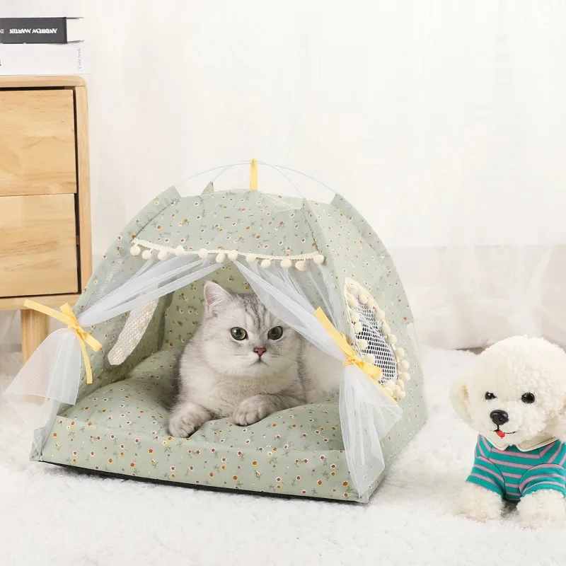 

Cute Pet Tent Bed Foldable Cat House Puppy Bed Dog House Accessories Warm Pad Pet Sofa Winter Flip Kitten Tent Cat