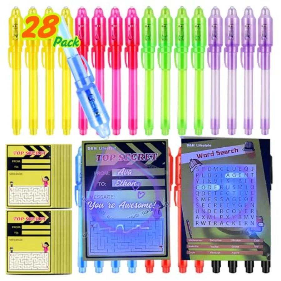 

Invisible Ink Pens for,28 Pack UV Secret Message Pens with Light Activity Cards, End of School Year Gifts for Students, Party F