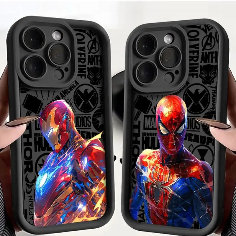 Marvel Iron Man Spiderman Art Soft Liquid Silicone Phone Case for Apple iPhone 11 12 13 14 15 Pro Max 16 Plus Bumper Back Cover