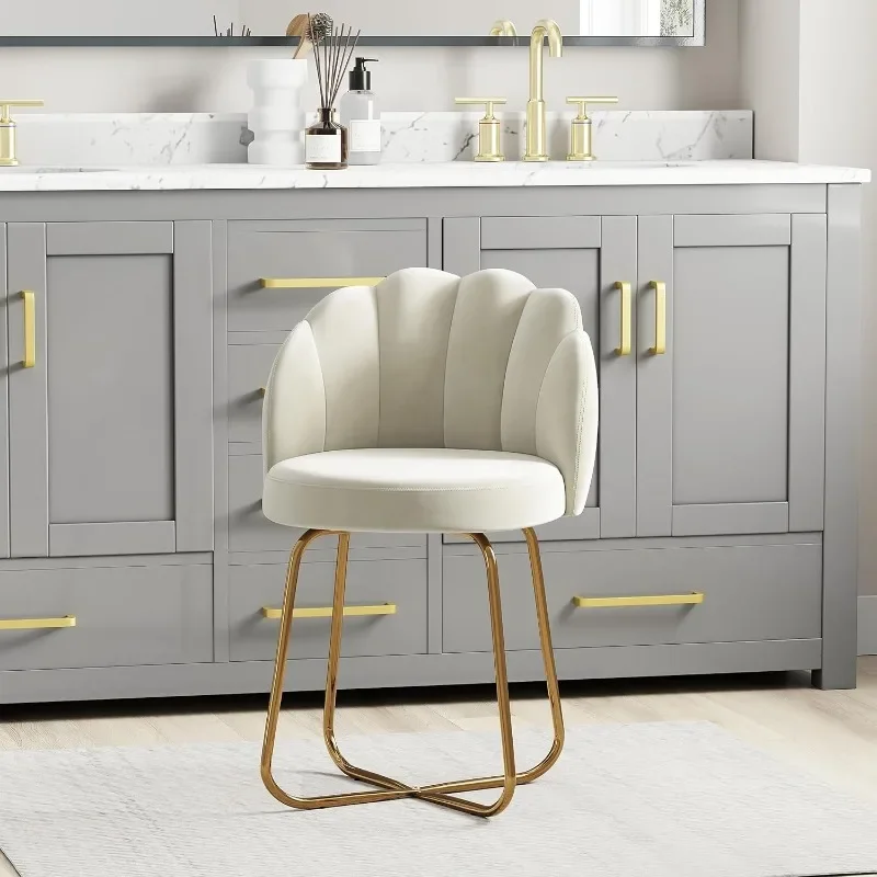 Gepolsterter Schminkhocker in Weiß, traditioneller Make-up-Sitz für Schlafzimmer, Schminktisch und Badezimmerdekoration