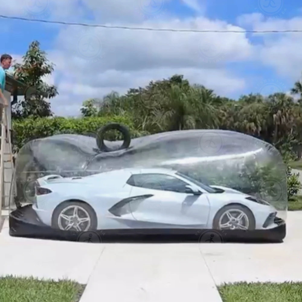 Custom Portable Dust Protection Transparent Clear PVC Car Cover Inflatable Car Garage Shelter Storage Bubble Tent