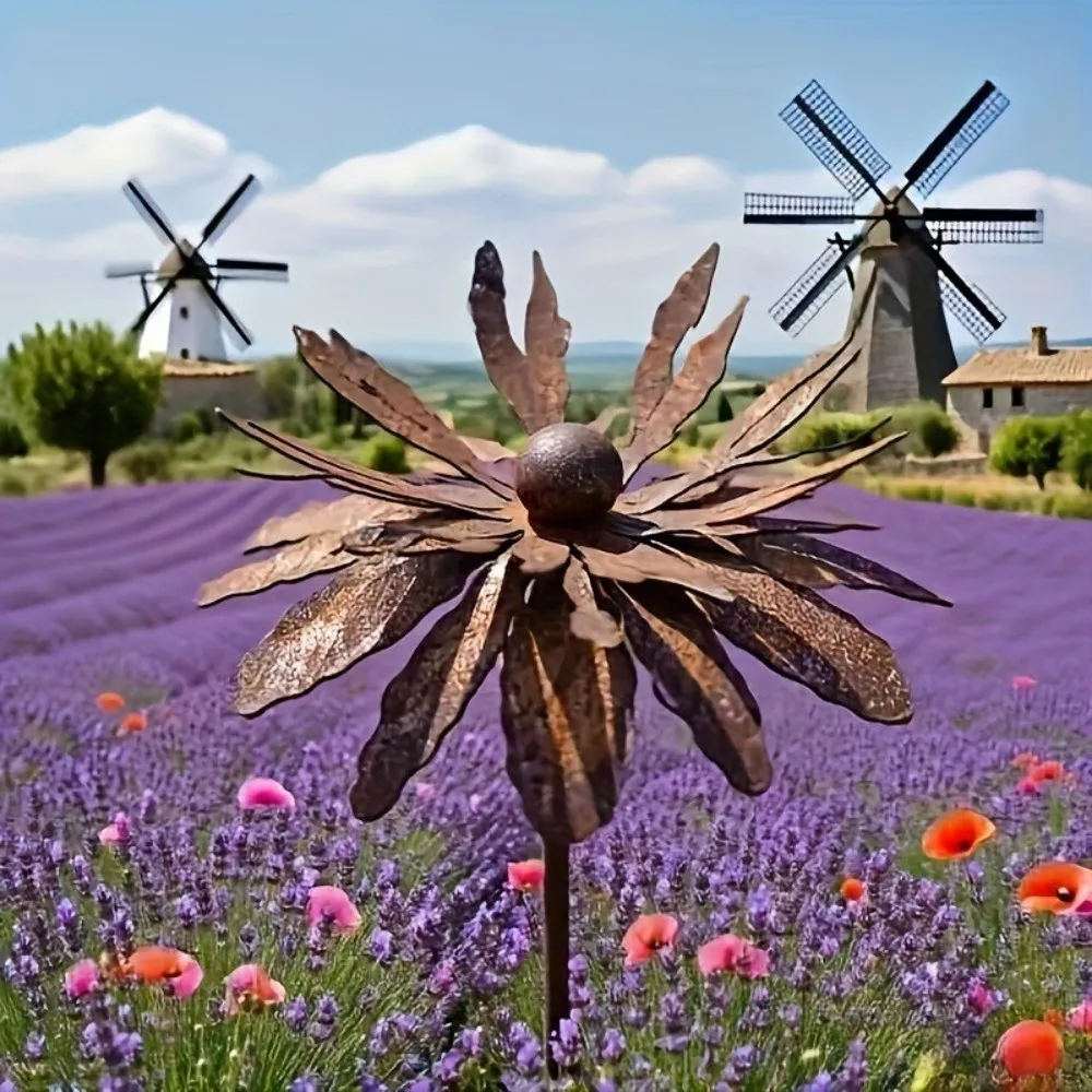 Gift Rustic Metal Daisy Garden Stake Vintage Iron Decorative Plant Stake Rusted Cornflower Decoration Outdoor Lawn