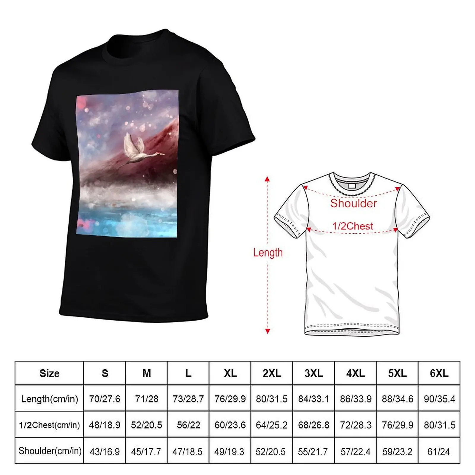 A Dreamy Painting of Mount Fuji, with Pink Cherry Blossom and a Crane Flying T-Shirt aesthetic clothes mens tall t shirts