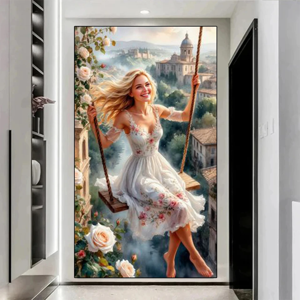 DIY All Diamond Painting Flower Dress, Women's Mosaic Adult Dot Diamond Cross Embroidery Set, Living Room and Bedroom Decoration