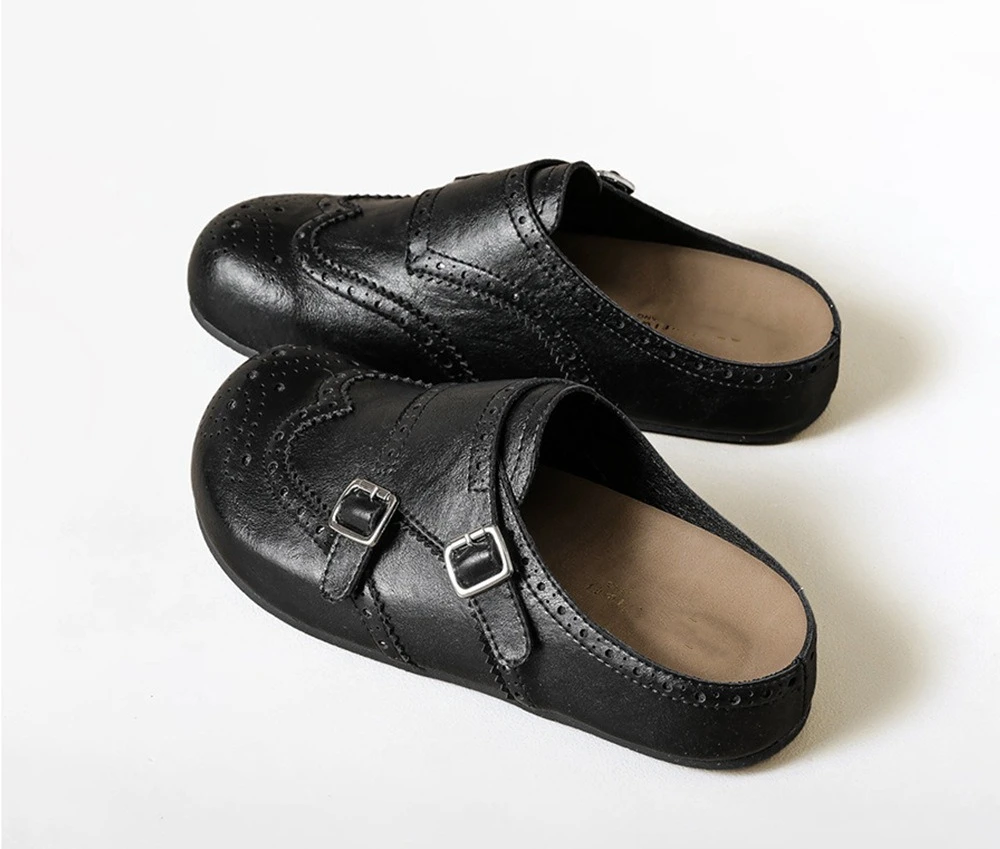

Women Summer Outdoor Mule Slippers Korean Style Brogue Closed Toe Slip on Thick Sole Comfortable Versatile Footwea