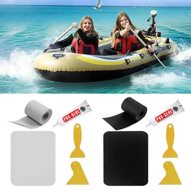 Boat PVC Repair Patches Waterproof Canoe Patches 60ml Glue 2 Scrapers Included Kayak Repair Kit 5Pcs/Set For Children's Toys