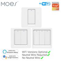 MOES WiFi Push Button Switch No Neutral Required 2MQTT Setup Tuya Smart APP light Control Alexa Google  2/3 Way Socket