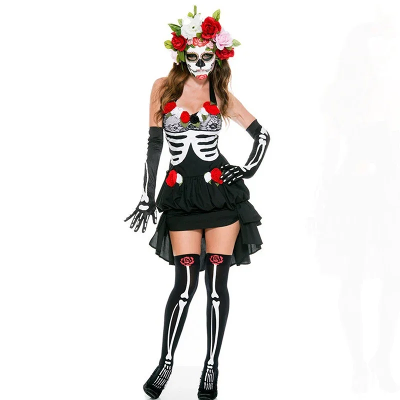 Lady Carnival Halloween Corpse Bride The Skeleton Costume Mexican Day Of The Dead Outfit Cosplay Fancy Party Dress