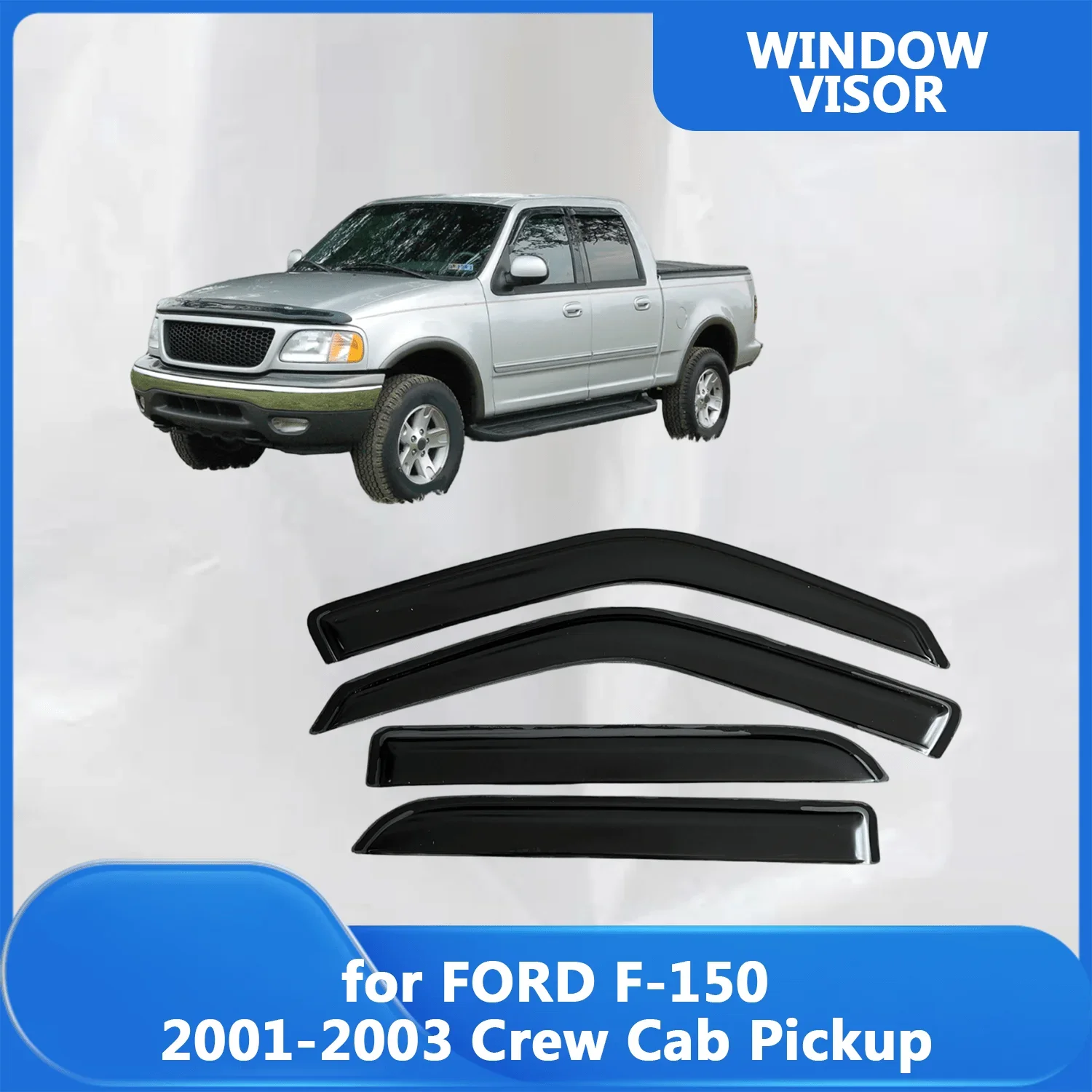 Visera de ventana para FORD F-150 2001 2002 2003, camioneta de tripulación, deflectores de viento, protectores de lluvia, visera de puerta, parasoles de ventilación, visera de lluvia