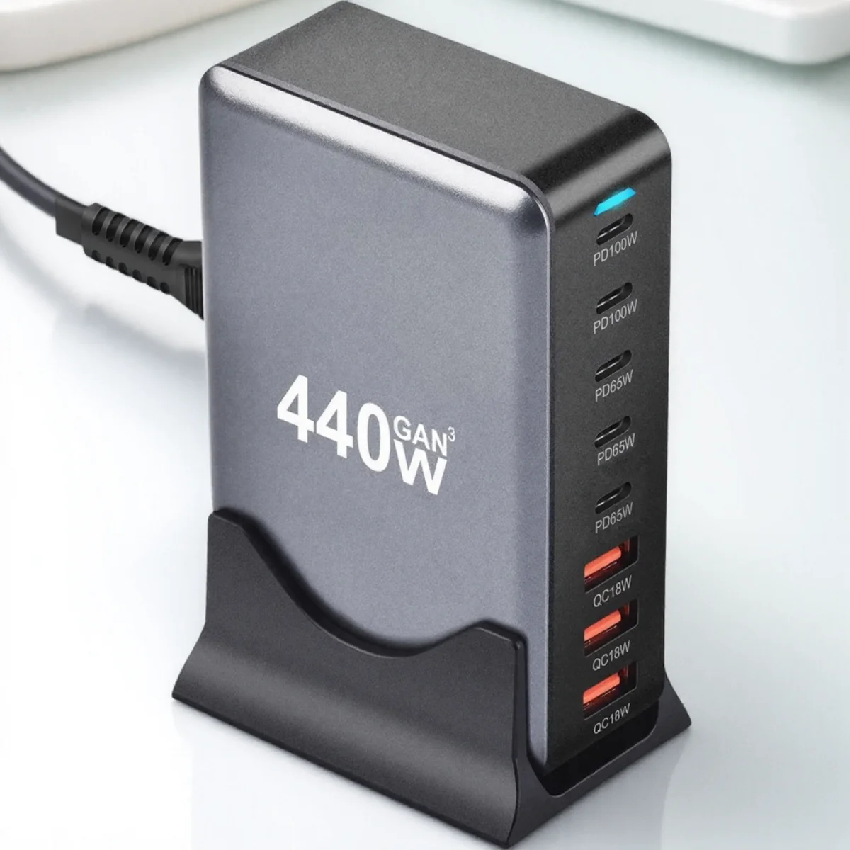 

Зарядная станция USB C мощностью 440 Вт, 8 портов, 100 Вт, двойной PD, совместимая с MacBook Pro Air iPad iPhone 16 15 14 13 Pro Max