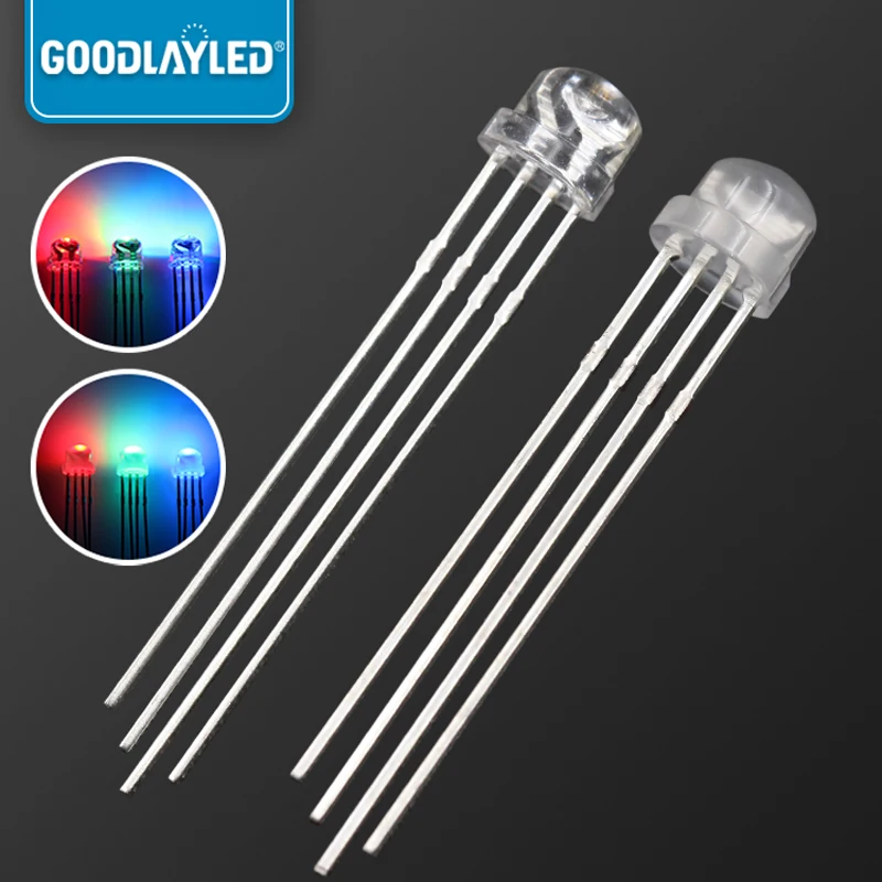1000 Stück F5 5mm Strohhut-RGB-LED 4-Pin Vollfarbige Common-Anode/Kathode Transparent/Diffus Gold Hochleuchtende DIP-Diode