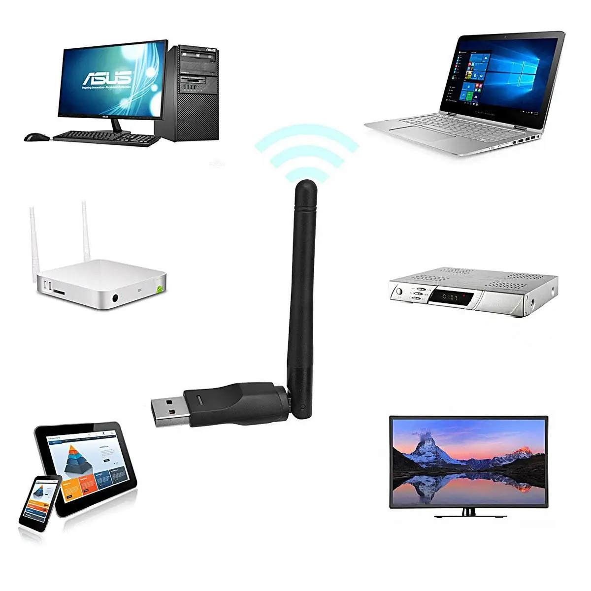 

Беспроводная сетевая карта 150 Мбит/с Mini USB 2.0 адаптер 8x9 8x1 8 см вращающаяся антенна Lan Gaming Surfing Ad Mode