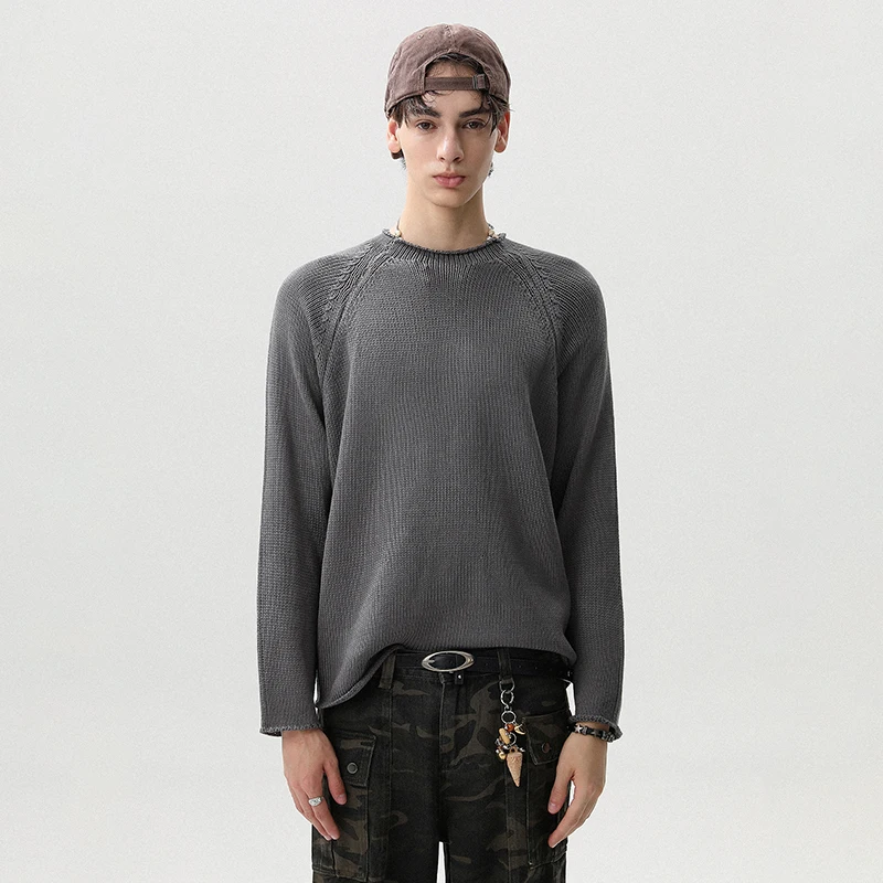 LUZHEN 無地ハンサムエレガントな気質ニットプルオーバー男性ファッション 2025 秋冬長袖セーター男性 JY4074