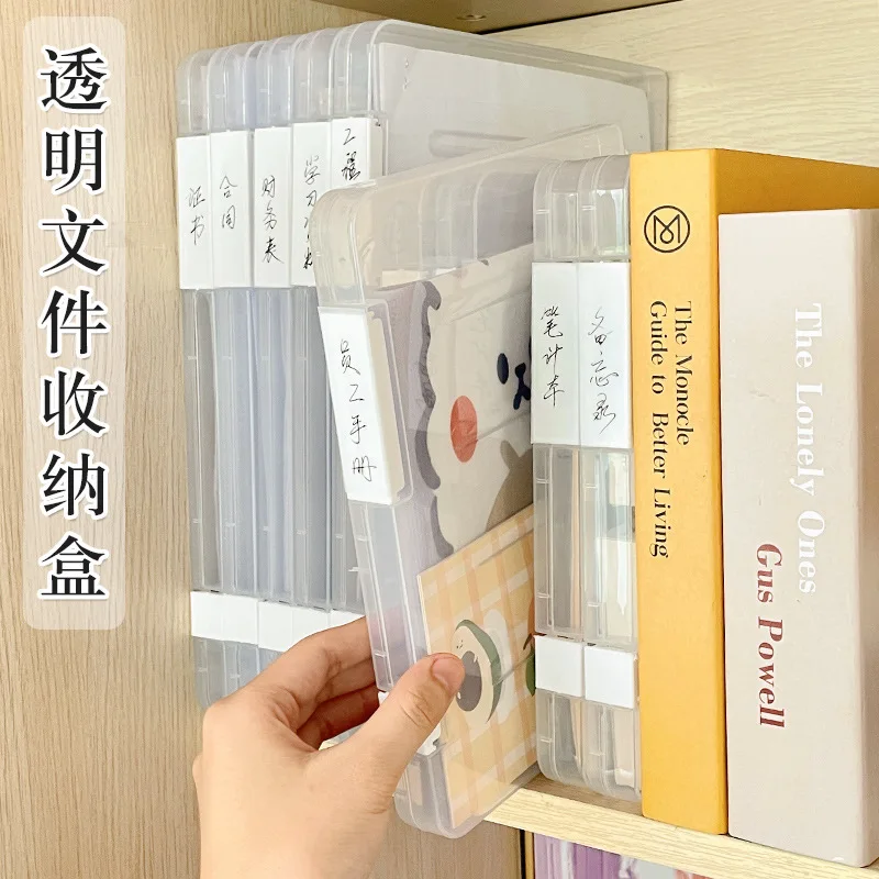 Paper Data Sorting File Storage Box A4 File Transparent Storage Folder Double Buckle Labelable Office Study Home Storage Boxes