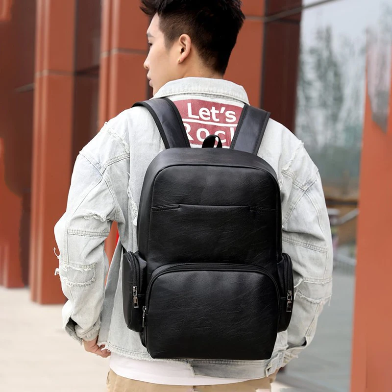 Men'S Backpack PU Leather Executive Computer Briefcase Office Travel Laptop Office Waterproof Business Anti-Theft Back Pack