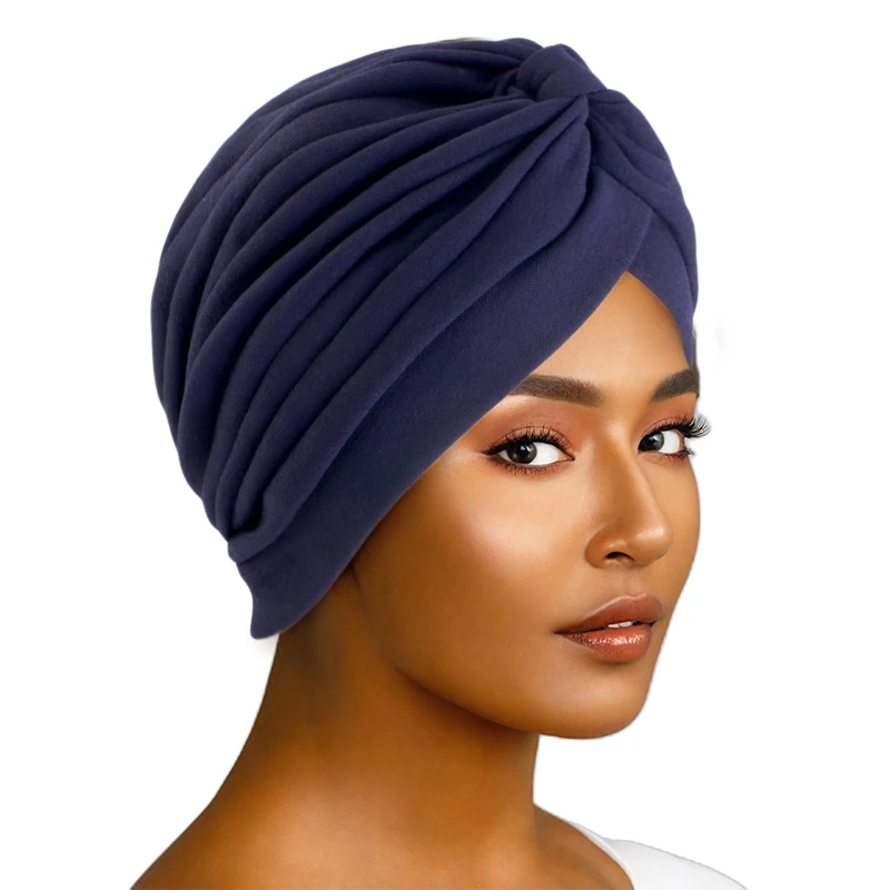 New Indian Muslim Women cotton Hijab Top Knot Chemo Caps  Turban Beanies Pleated Cancer Bonnet Hair Loss Hat Islamic Headwear