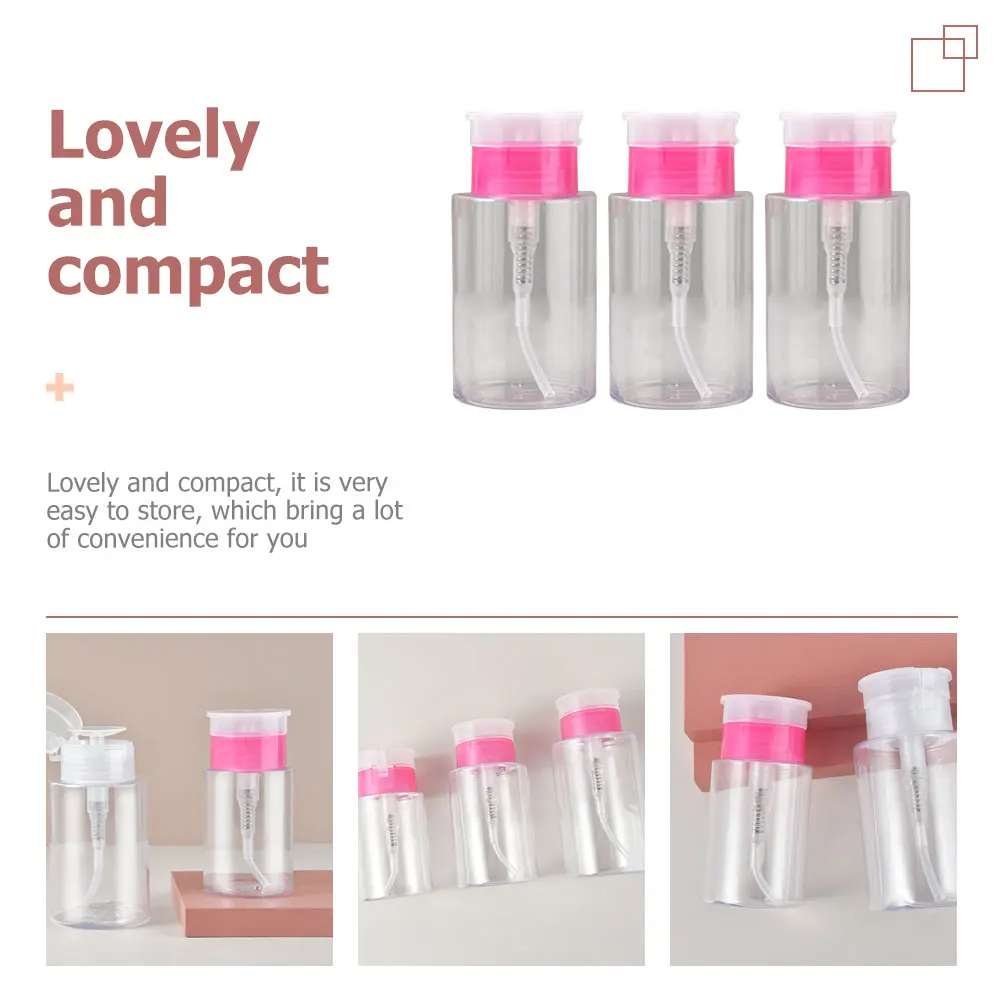 Botellas con bomba de prensa, dispensadores de líquidos vacíos para desmaquillante, limpiador de uñas, juego de botellas de viaje recargables portátiles, 3 uds.