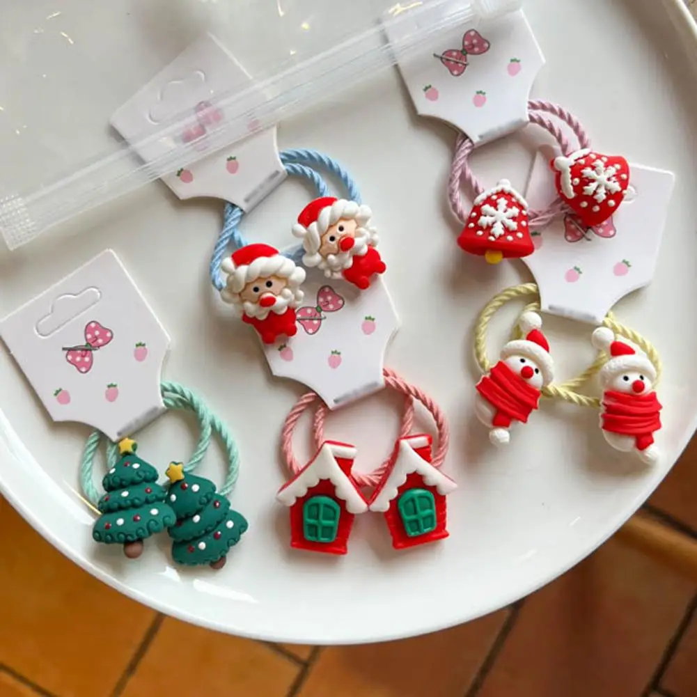 5 زوج جديد لطيف الكرتون إِلْكَة عيد الميلاد مرونة العصابات الشعر المطاط الشعر حبل التعادل الفتيات الشعر Scrunchie ذيل حصان حامل اكسسوارات #4