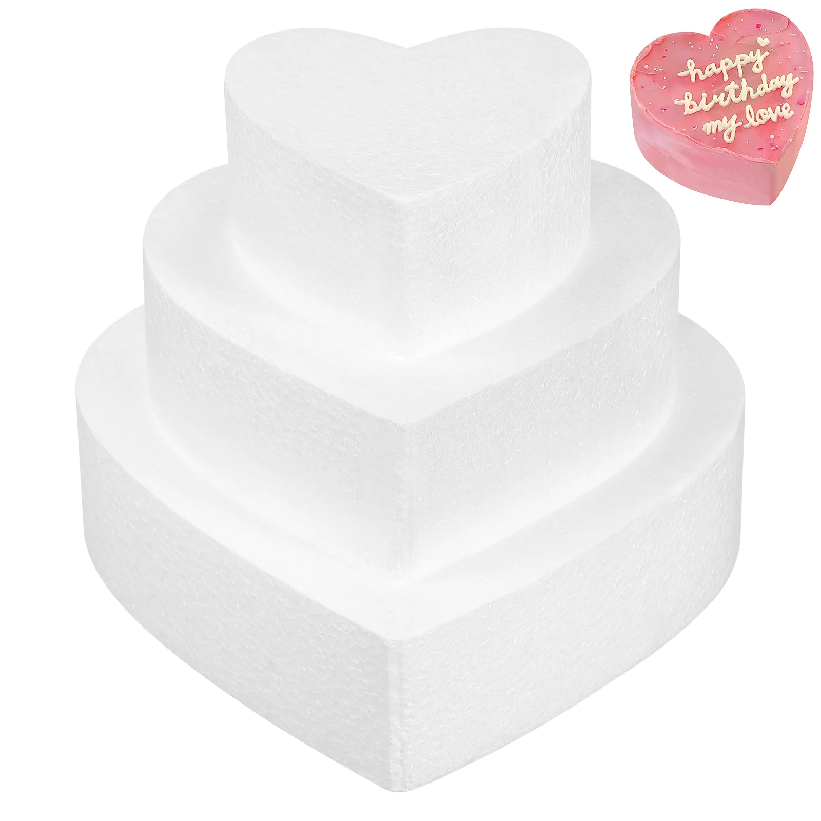 3 Pcs Bubble Cake Polystyrene Model Foams Heart Shaped Dummies Modelling DIY Craft White Mold Roasting Pan