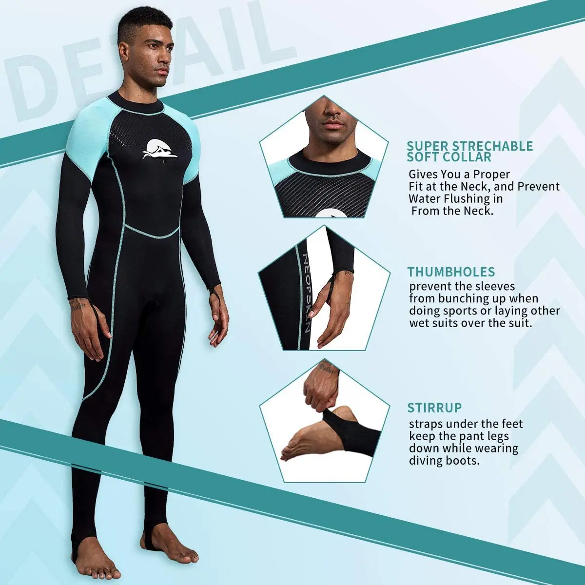 Men\'s 2mm Neoprene Wet Suits Full Body Wetsuit for Diving Snorkeling Surfing Swimming Canoeing in Cold Water Back Lanyard Zipper