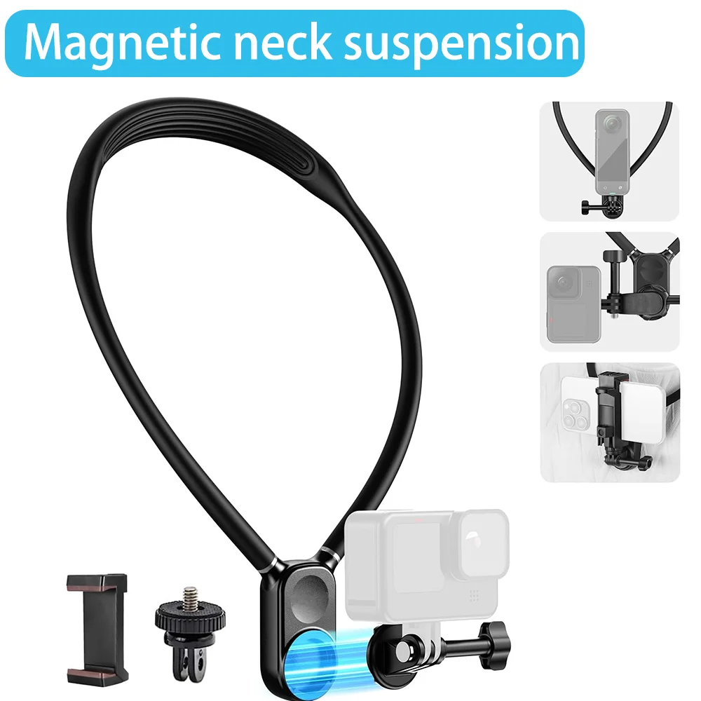 

Action Camera Neck Mount, Quick Release Magnetic Holder with Phone Clip Compatible with GoPro DJI Action54 3/Insta360 Samsung