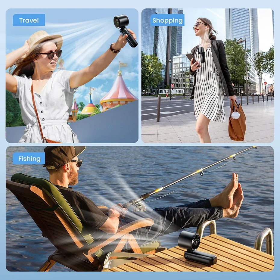 مروحة تربو محمولة باليد بقدرة 4000 مللي أمبير في الساعة قابلة لإعادة الشحن مع 6 سرعات مروحة رقبة/مكتب قابلة للطي مع شاشة ديجيتال ومراوح صغيرة للجيب