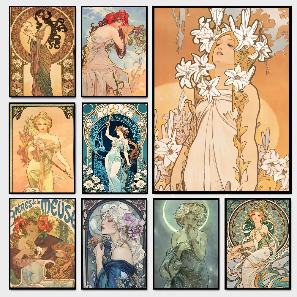 Alphonse Mucha Art Poster Moisture-proof Self-adhesive Decor Living Room Bedroom Party