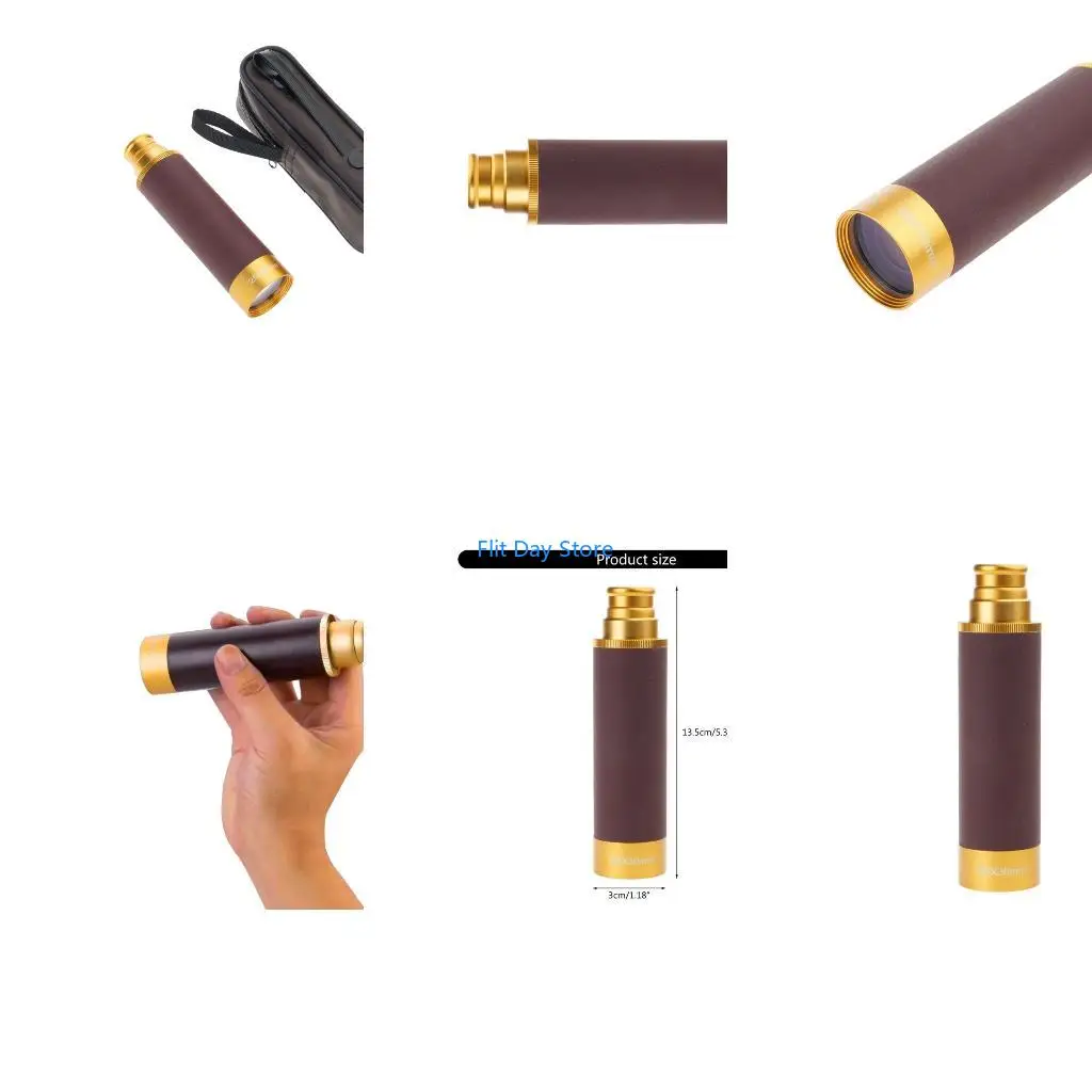 F92C Metal Spyglass Pirate Monocular Waterproof Pocket Mini Monocular 25x30 Zoomable Collapsible Vintage