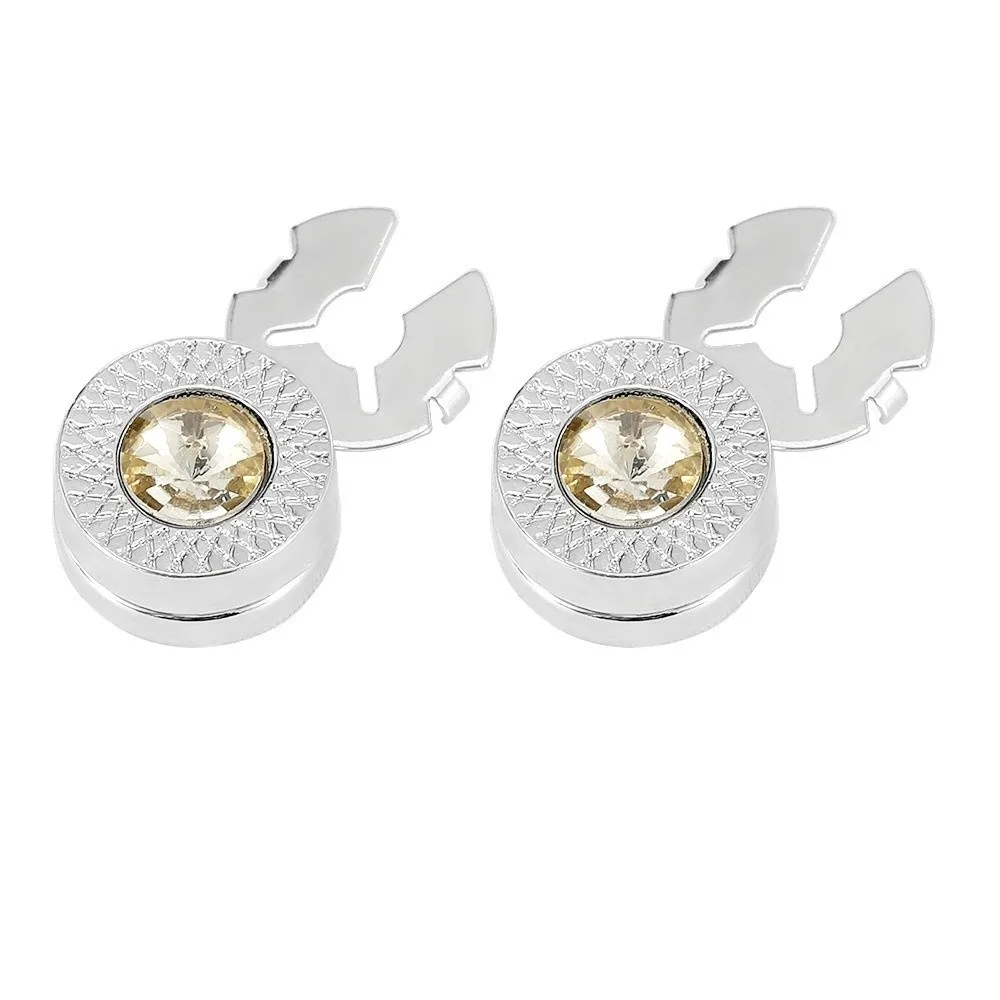 2 Pcs Elegance Crystal Design Button Cover Round Shape Suits Decorative Round Cufflinks Clip on Cuff Links Men
