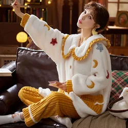 2023 Pajamas Women Flannel Winter New Coral Fleece Autumn Sleepwear Thickened Warm Student Home Furnishing Set