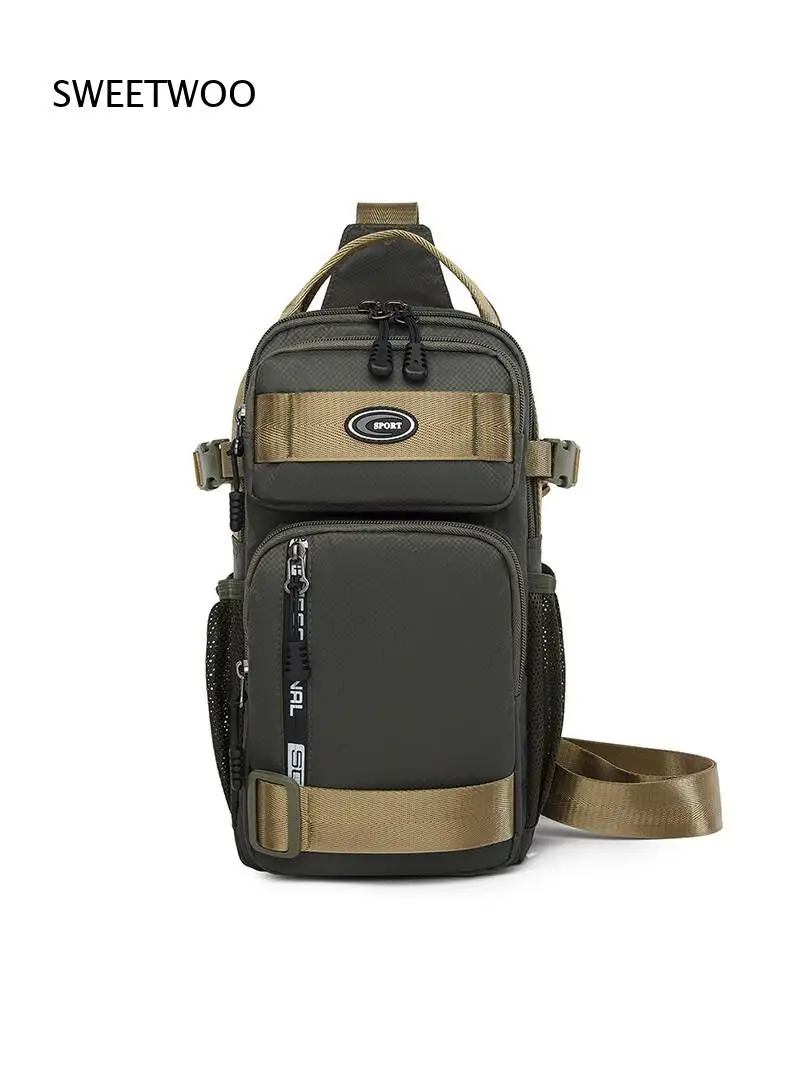 Men Army Green Nylon Sling Bag Outdoor Sports Chest Bag Casual Crossbody Single Shoulder Backpack