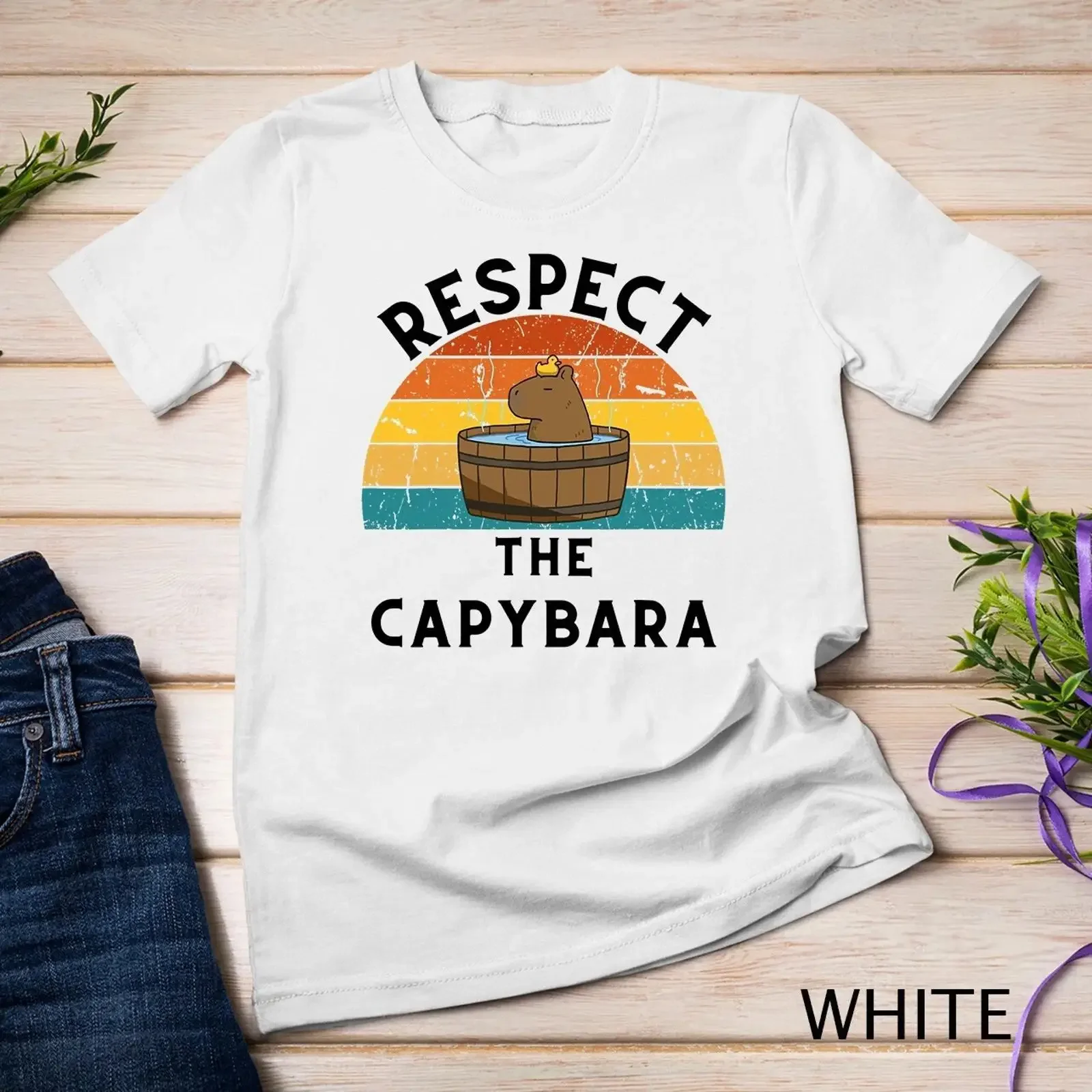 T-shirt humoristique « Respectez le Capybara » pour les amoureux des rongeurs, motif animal Capibara, style vintage délavé, streetwear unisexe, graphique
