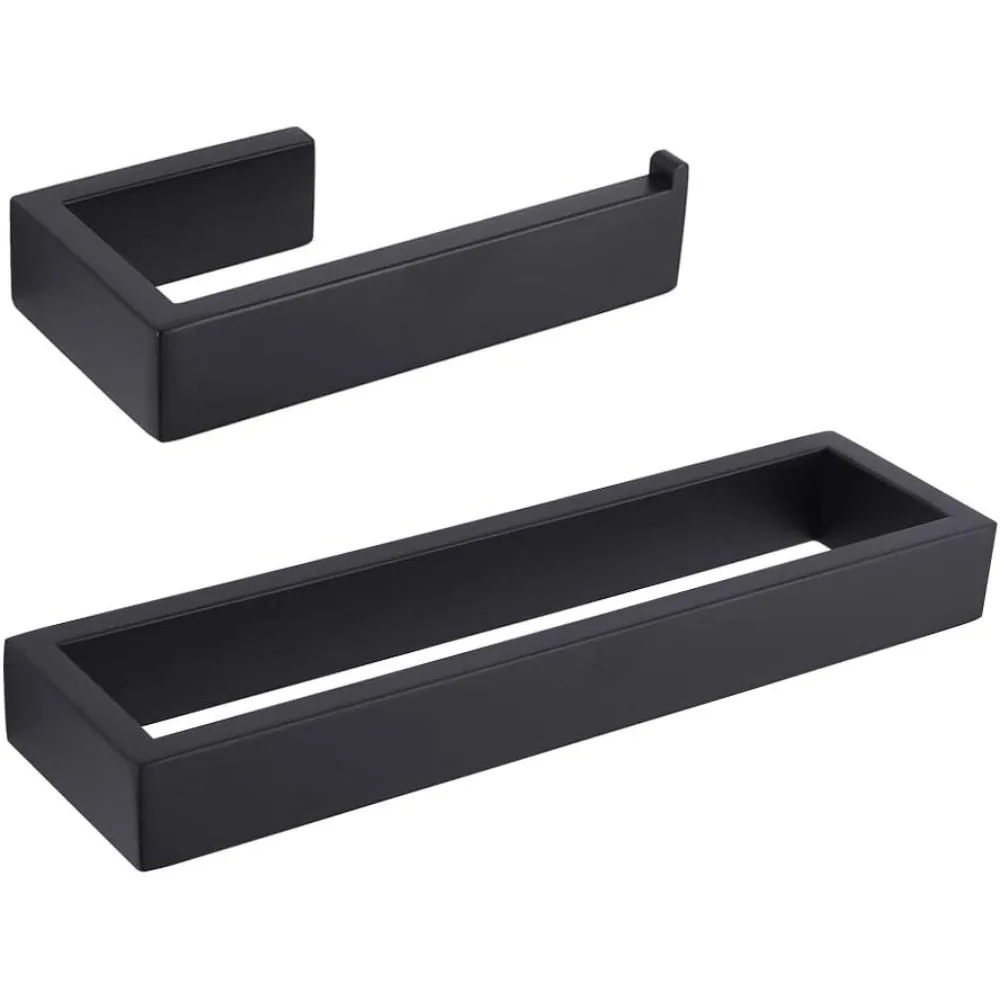 

Matte Black 2-Piece Bathroom Accessory Set with SUS 304 Stainless Steel Toilet Paper Holder and Towel Ring, Wall Mounted HG1708-