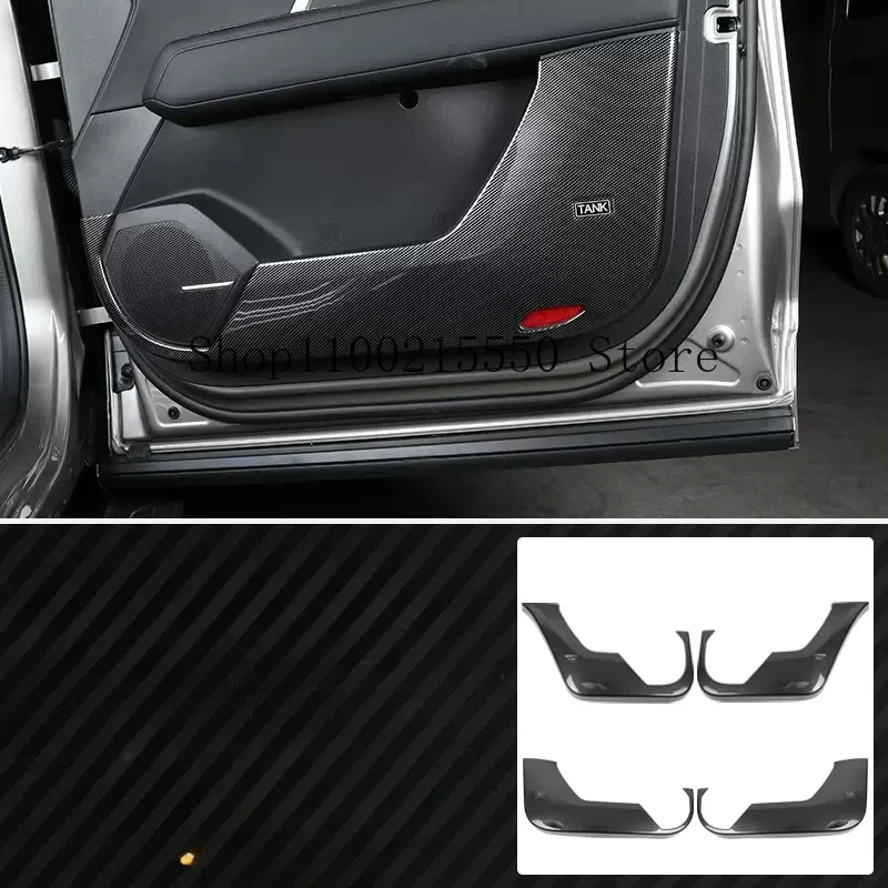 

Car Carbon Fiber Color Door Kick Guard Anti-Scratch Dust-Proof Doormat Accessories Interior Pads For Tank 400 Hi4-T Hybrid