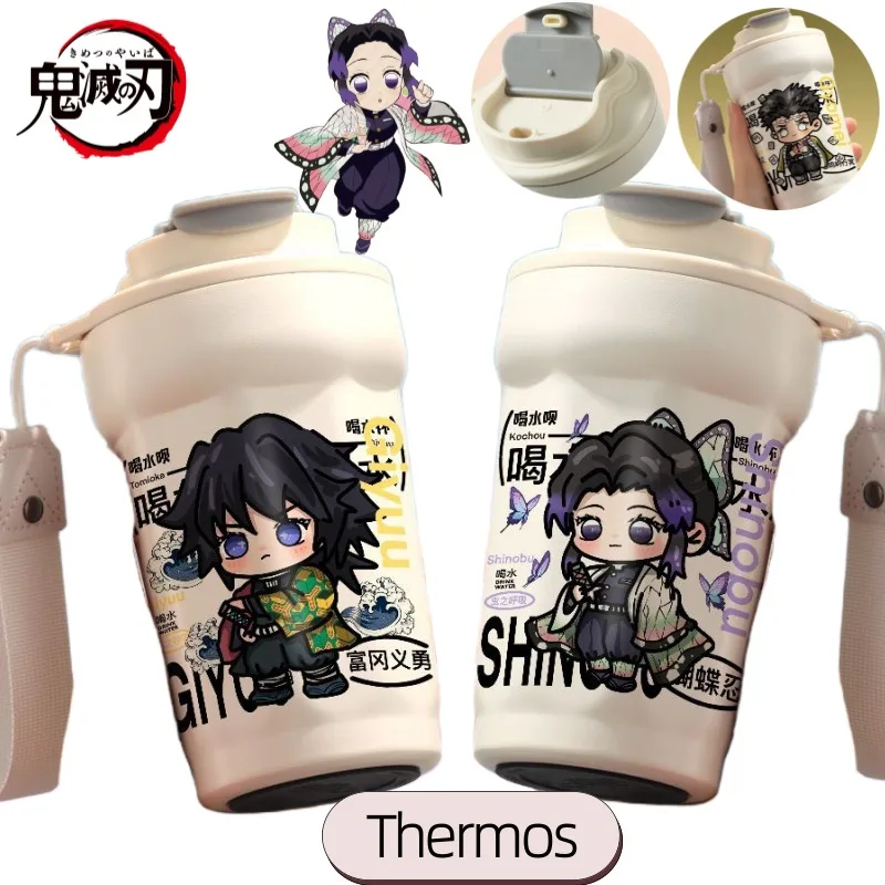 Demon Slayer Kochou Shinobu Tomioka Giyuu Cartoon Pattern Insulated Cup, Creative Personalized Leak-proof Student Water Bottle