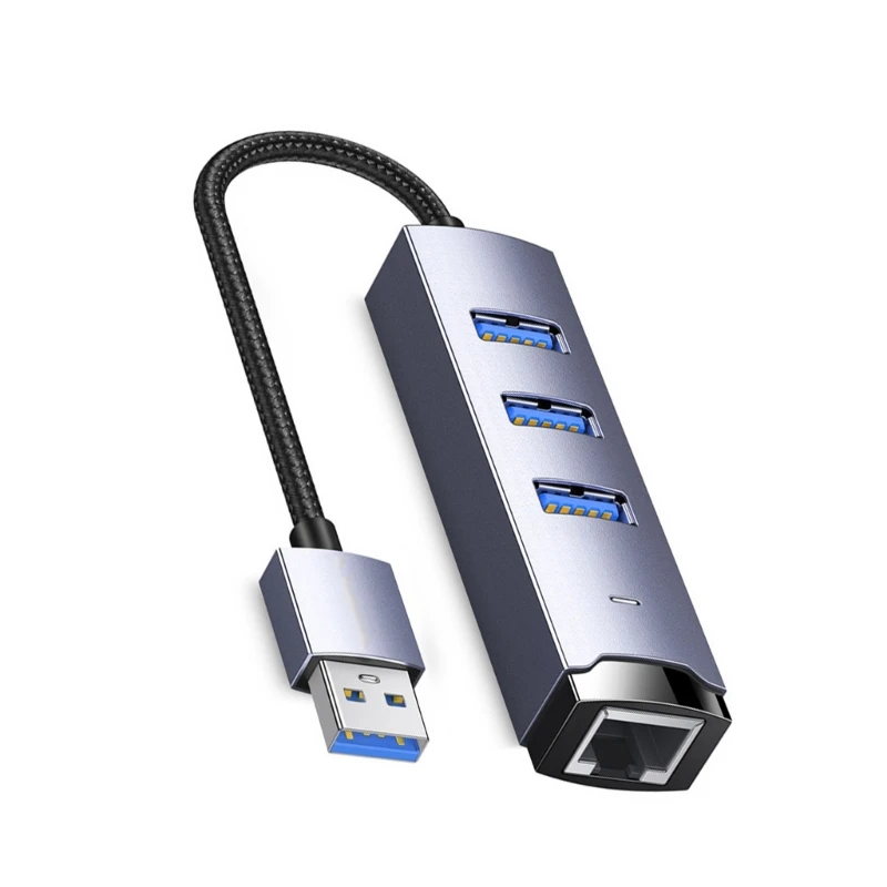 4Port USB3.0 Hub Reliable USB/Type C to Ethernet Adapter for Professional Users Dropship