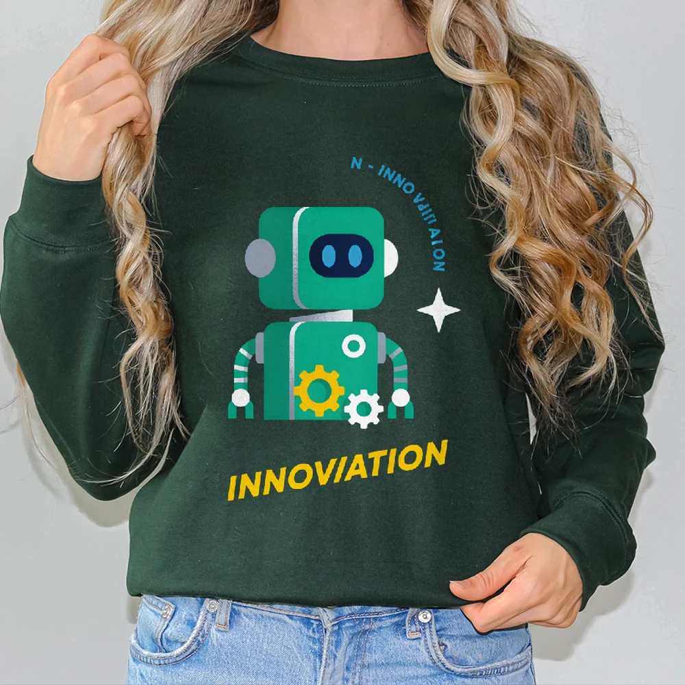

Casual Crewneck Fashionable 100% Cotton Hoodie Comfortable Soft Breathable Loose Fit Sweatwear Gift For Her Lovely Robot