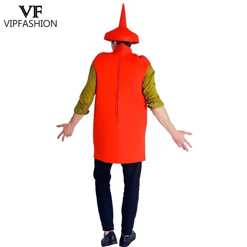 VIP FASHION Couple Cosplay Costume Spicy Mustard Ketchup Halloween Suit Funny Party Outfit with Hat Woman Man Holiday Clothes