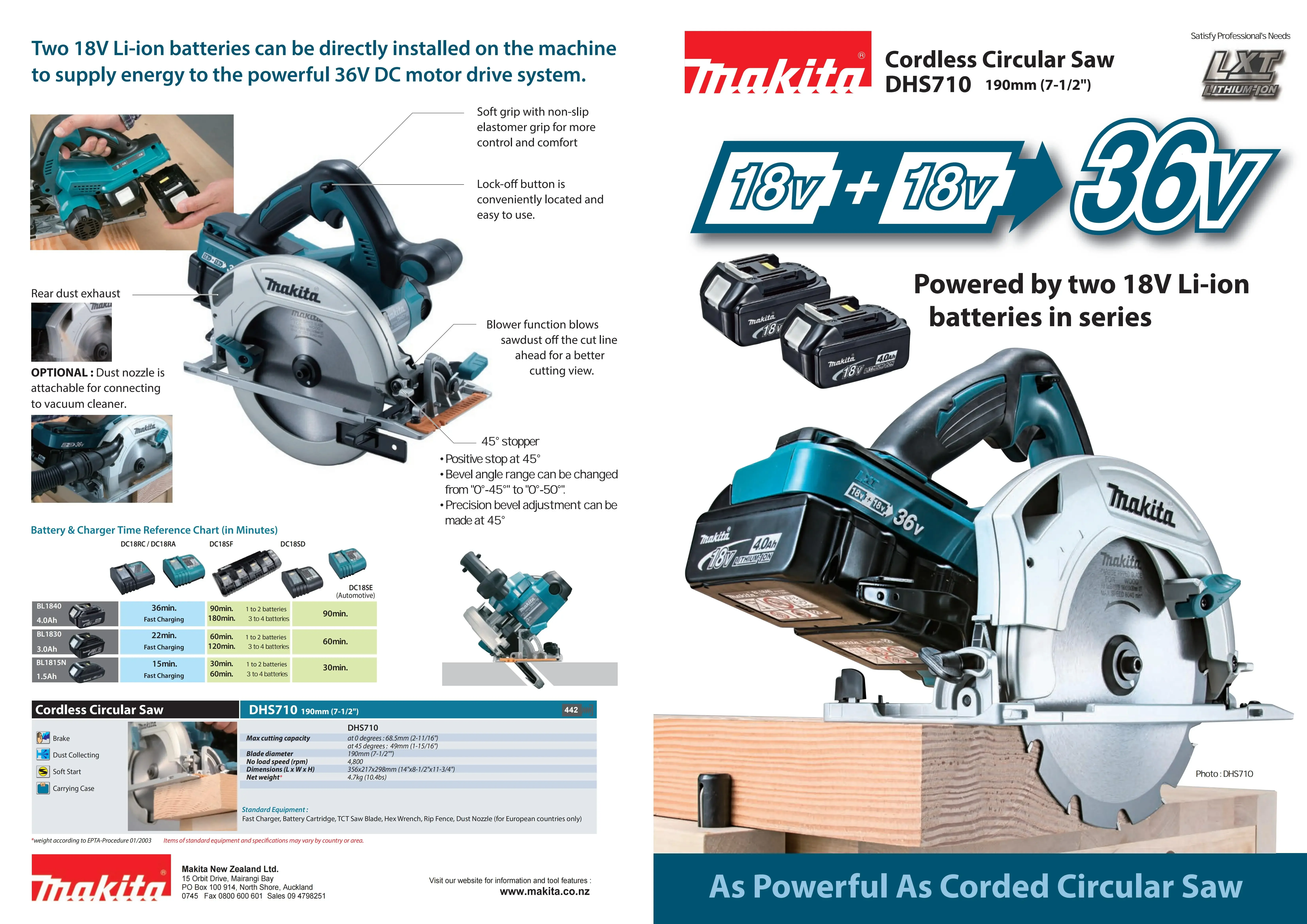 Makita DHS710Z LXT 184MM Cordless Circular Saw 36V Lithium Power Tools 4800RPM Professional Wood Saw